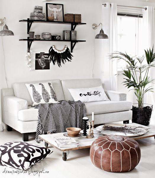 deco boho blanco y negro plantas